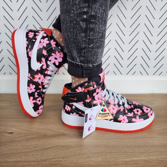 🤩Nike Air Force 1 Mid Top Easy On 7Y Big Kids Shoes Pink 3D Floral FQ3692-001